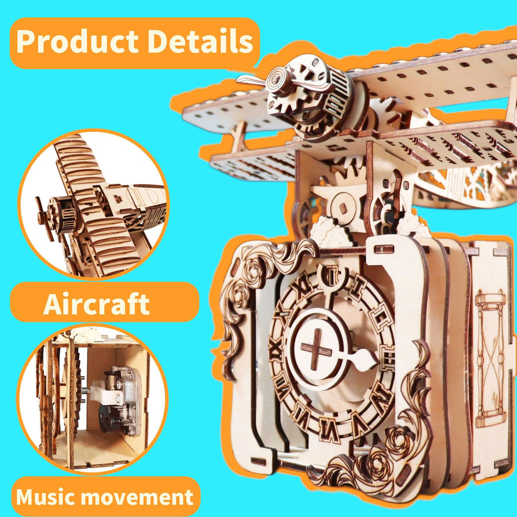 Music Park - 3d Wooden Puzzle Punk Airplane Music Box You Are My Sunshine Handmade Assembly Model Kit Holidays Brthdays Christmas Gifts