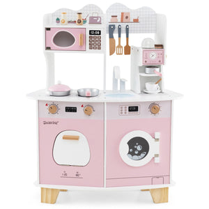 inQ Boutique - Pink Kids Coffee Kitchen Playset with Microwave Oven Stove for 3+ Years Old
