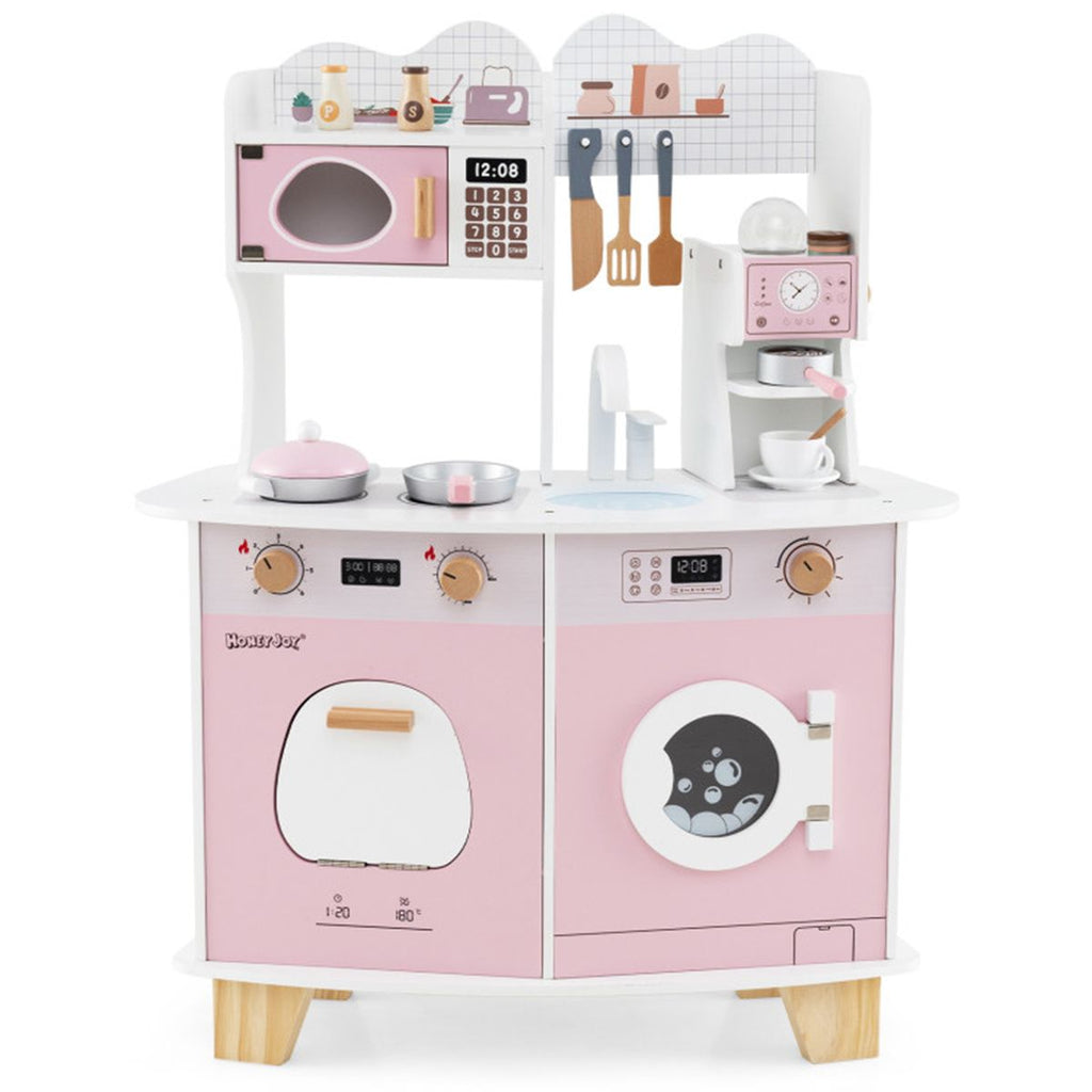 inQ Boutique - Pink Kids Coffee Kitchen Playset with Microwave Oven Stove for 3+ Years Old