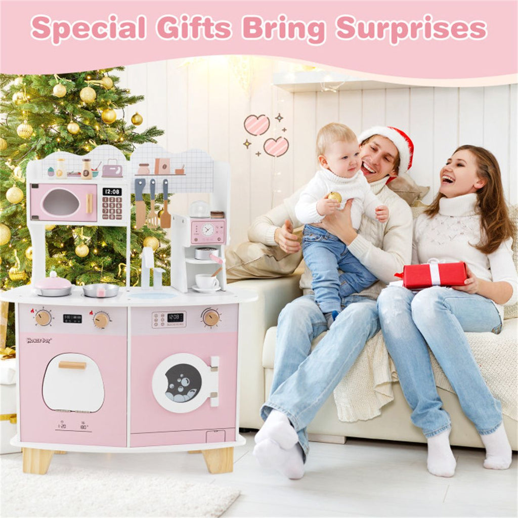 inQ Boutique - Pink Kids Coffee Kitchen Playset with Microwave Oven Stove for 3+ Years Old