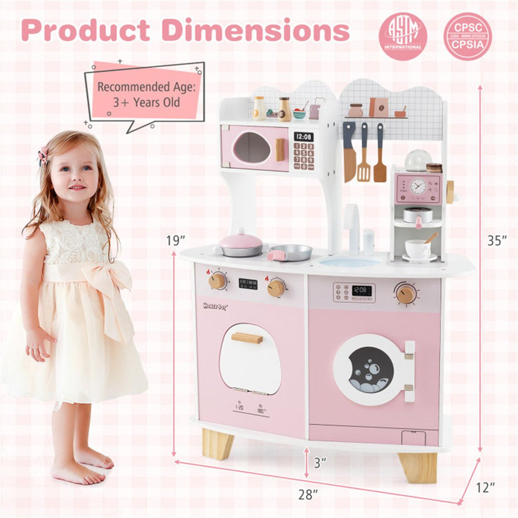 inQ Boutique - Pink Kids Coffee Kitchen Playset with Microwave Oven Stove for 3+ Years Old