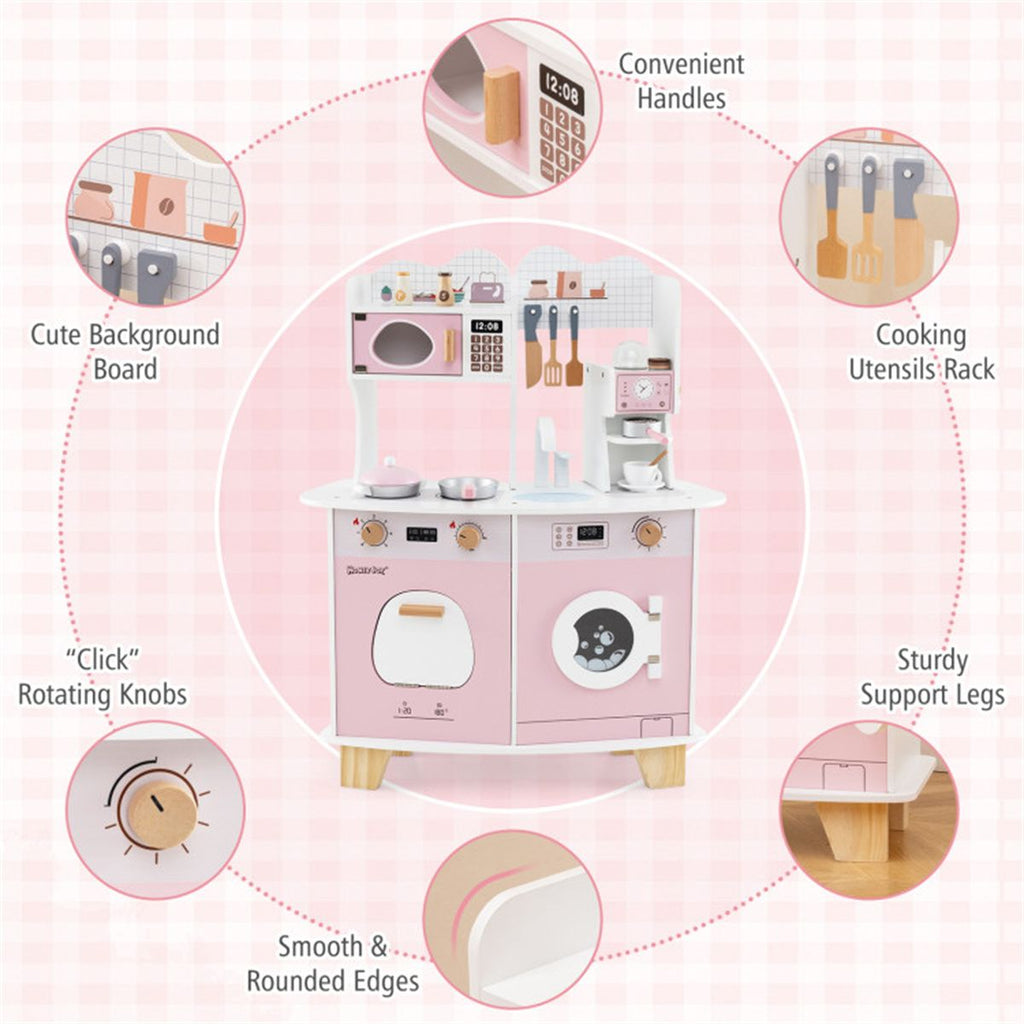inQ Boutique - Pink Kids Coffee Kitchen Playset with Microwave Oven Stove for 3+ Years Old