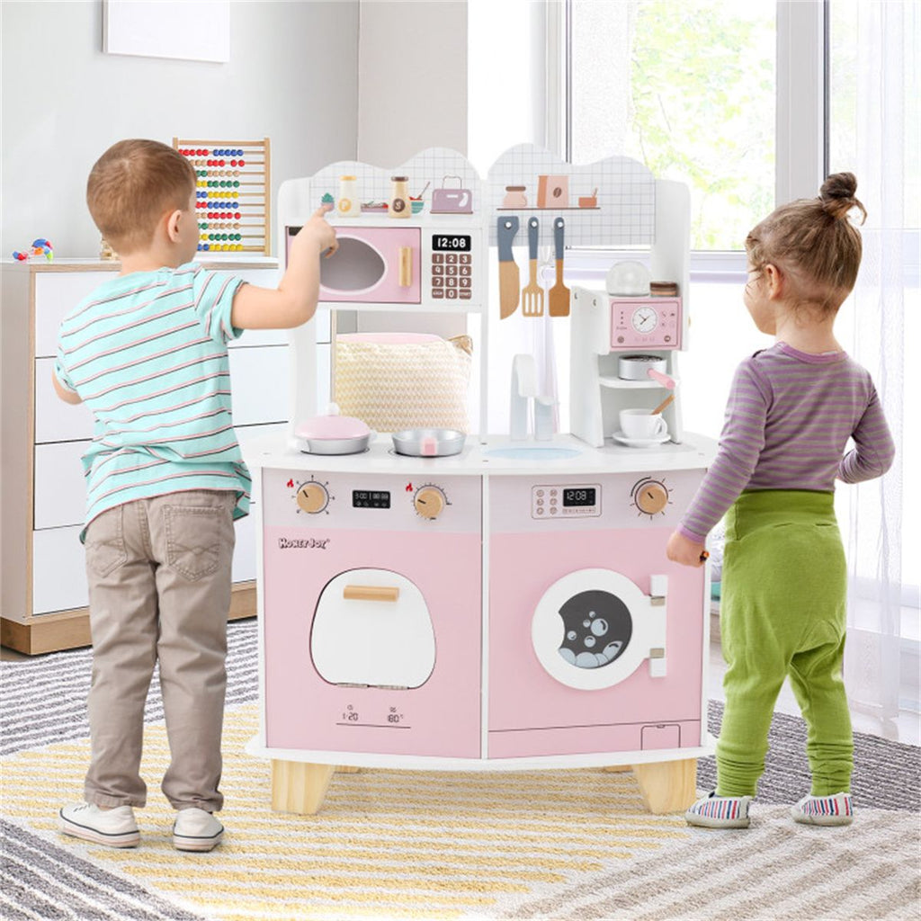 inQ Boutique - Pink Kids Coffee Kitchen Playset with Microwave Oven Stove for 3+ Years Old