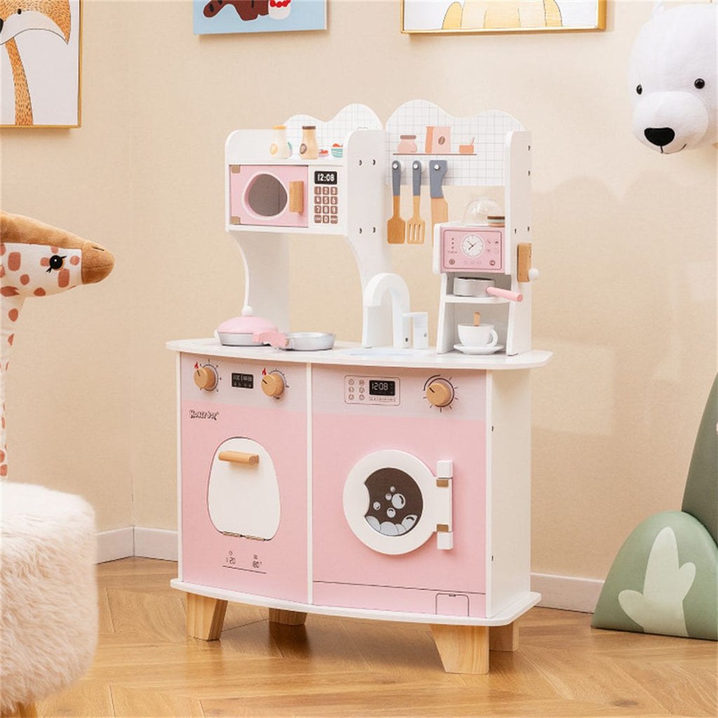 inQ Boutique - Pink Kids Coffee Kitchen Playset with Microwave Oven Stove for 3+ Years Old