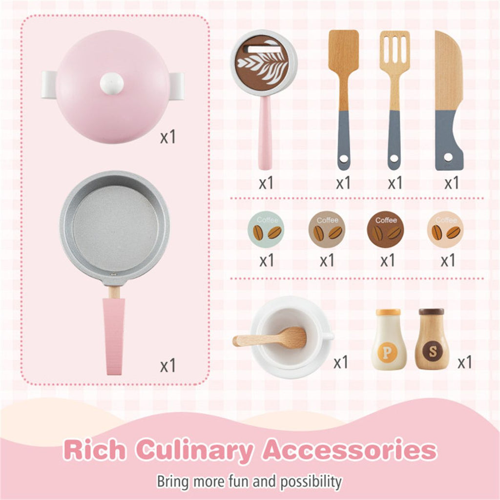inQ Boutique - Pink Kids Coffee Kitchen Playset with Microwave Oven Stove for 3+ Years Old