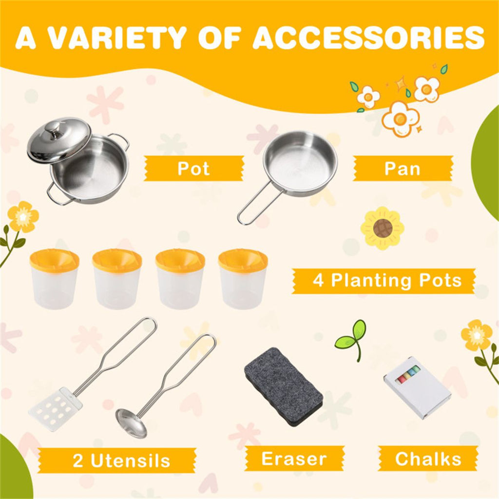 inQ Boutique - Kids Outdoor Mud Kitchen Playset, Realistic Stoves/Sink with Utensils & Chalkboard for Creative Play