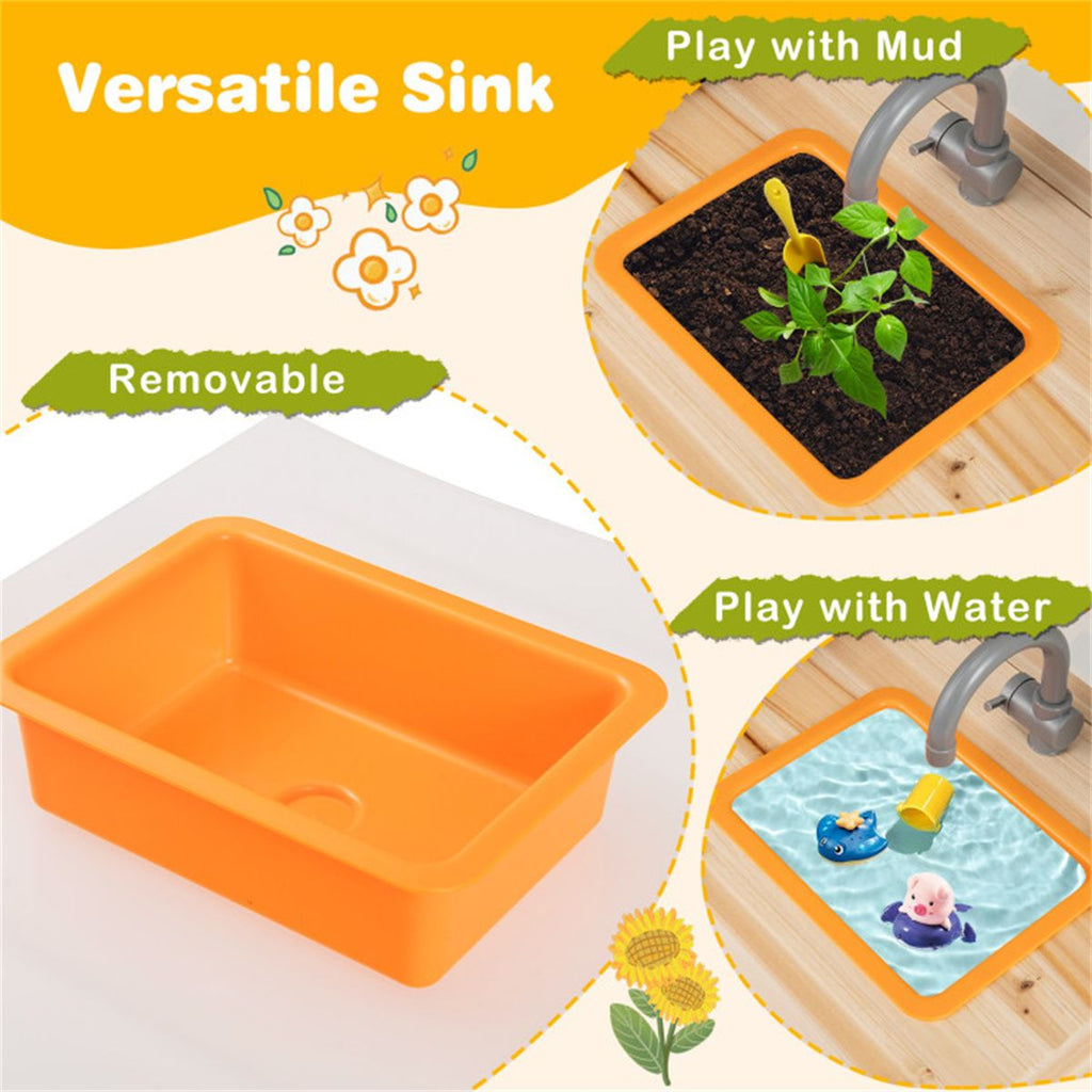 inQ Boutique - Kids Outdoor Mud Kitchen Playset, Realistic Stoves/Sink with Utensils & Chalkboard for Creative Play