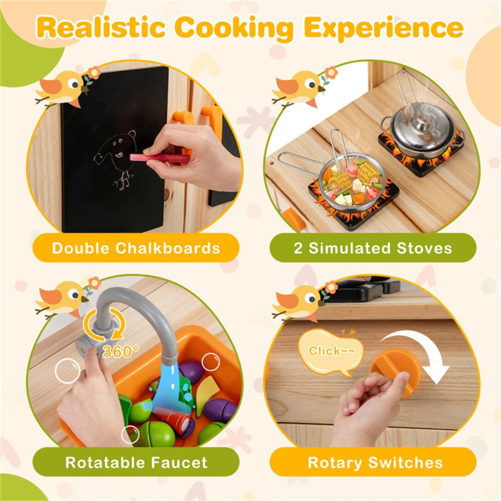 inQ Boutique - Kids Outdoor Mud Kitchen Playset, Realistic Stoves/Sink with Utensils & Chalkboard for Creative Play