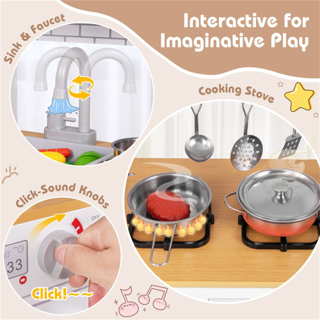 inQ Boutique - Kids Pretend Play Kitchen Set Certified Realistic Sound with Storage & Accessories