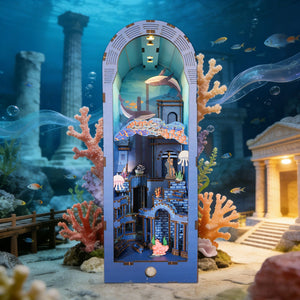 Music Park - 3d wooden puzzle for adults Atlantis book nook with lights model kit dollhouse DIY miniature house Birthday and Christmas gifts