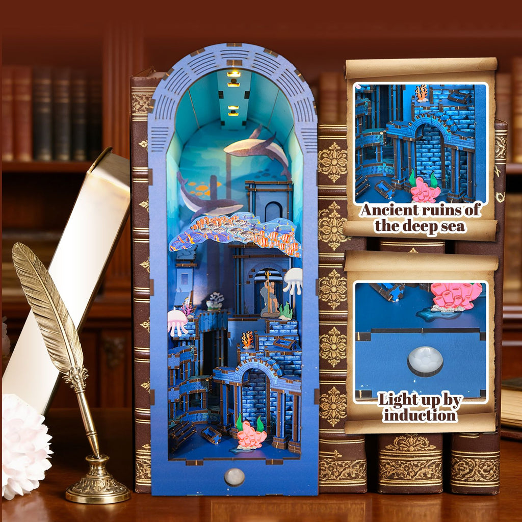Music Park - 3d wooden puzzle for adults Atlantis book nook with lights model kit dollhouse DIY miniature house Birthday and Christmas gifts