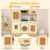 inQ Boutique - Kids Wooden Kitchen Playset 3+ with Fridge Sink Washing Machine with Realistic Light Sound Rattan Doors - Yellow