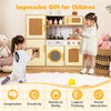inQ Boutique - Kids Wooden Kitchen Playset 3+ with Fridge Sink Washing Machine with Realistic Light Sound Rattan Doors - Yellow