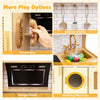 inQ Boutique - Kids Wooden Kitchen Playset 3+ with Fridge Sink Washing Machine with Realistic Light Sound Rattan Doors - Yellow