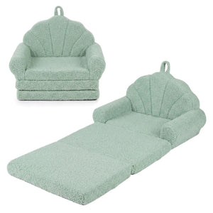 inQ Boutique - 2-in-1 Flip Open Kids Sofa Lounger, Teddy Fleece Toddler Couch with Carry Handle for Ages 3+ (Green)