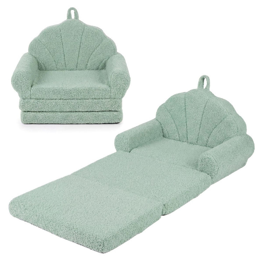 inQ Boutique - 2-in-1 Flip Open Kids Sofa Lounger, Teddy Fleece Toddler Couch with Carry Handle for Ages 3+ (Green)