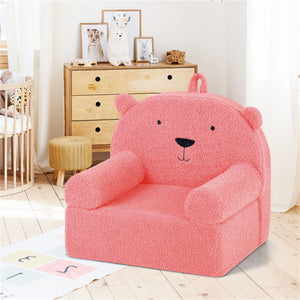 inQ Boutique - Bear-Shaped Kids Sofa, Teddy Fleece Foam Chair for Toddlers 3+, Portable Bear-Shaped Couch (Pink)