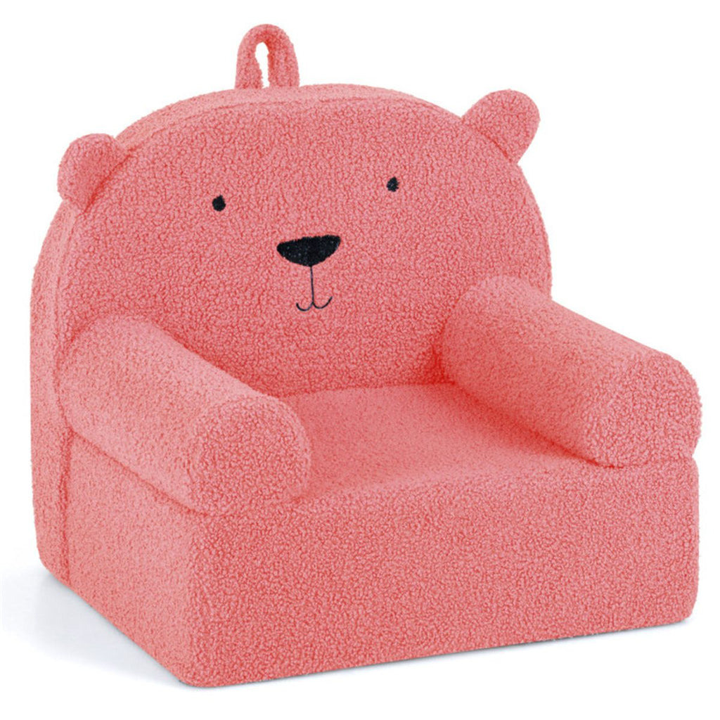 inQ Boutique - Bear-Shaped Kids Sofa, Teddy Fleece Foam Chair for Toddlers 3+, Portable Bear-Shaped Couch (Pink)