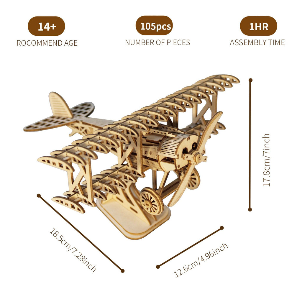 Music Park - 3D Wooden Puzzle Wood DIY Craft  Bi-Plane Model kits Handmade Gifts
