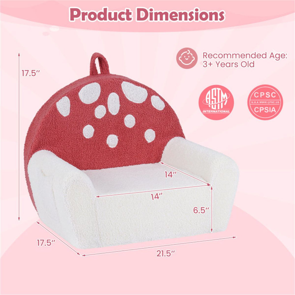 inQ Boutique - Pink + Beige Kids Sofa, Soft Teddy Fleece Foam Couch with Carry Handle & Removable Machine-Washable Cover