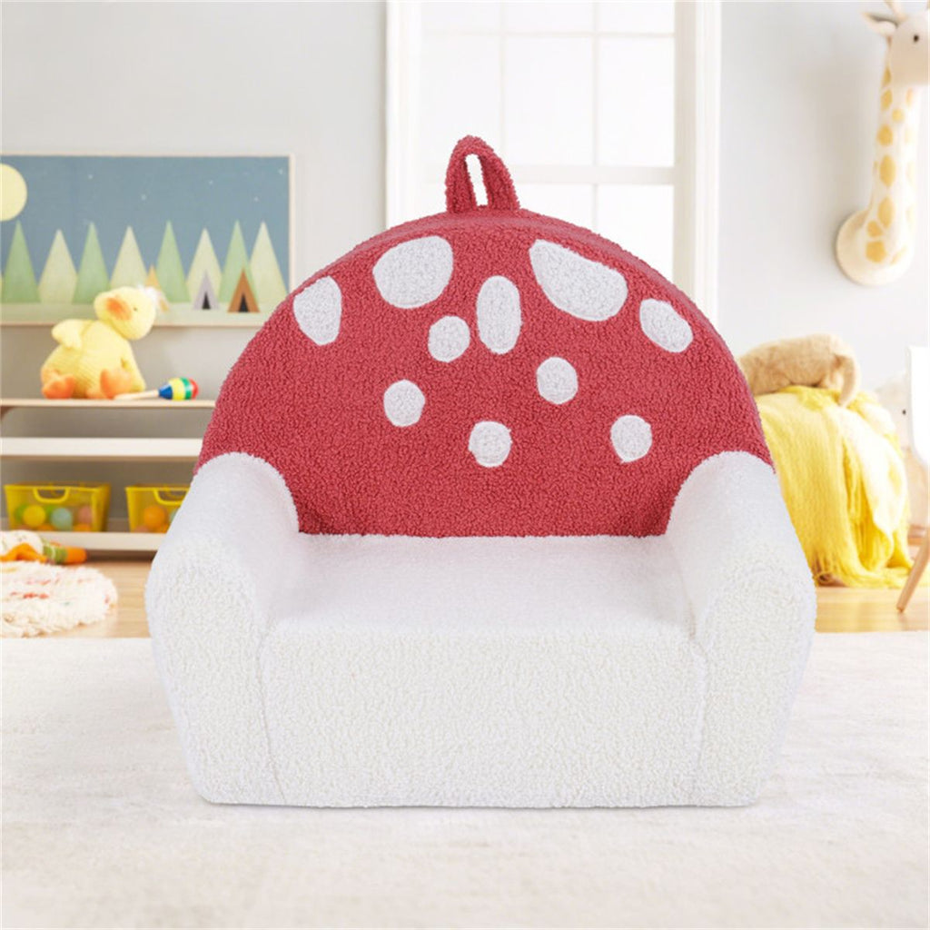 inQ Boutique - Pink + Beige Kids Sofa, Soft Teddy Fleece Foam Couch with Carry Handle & Removable Machine-Washable Cover