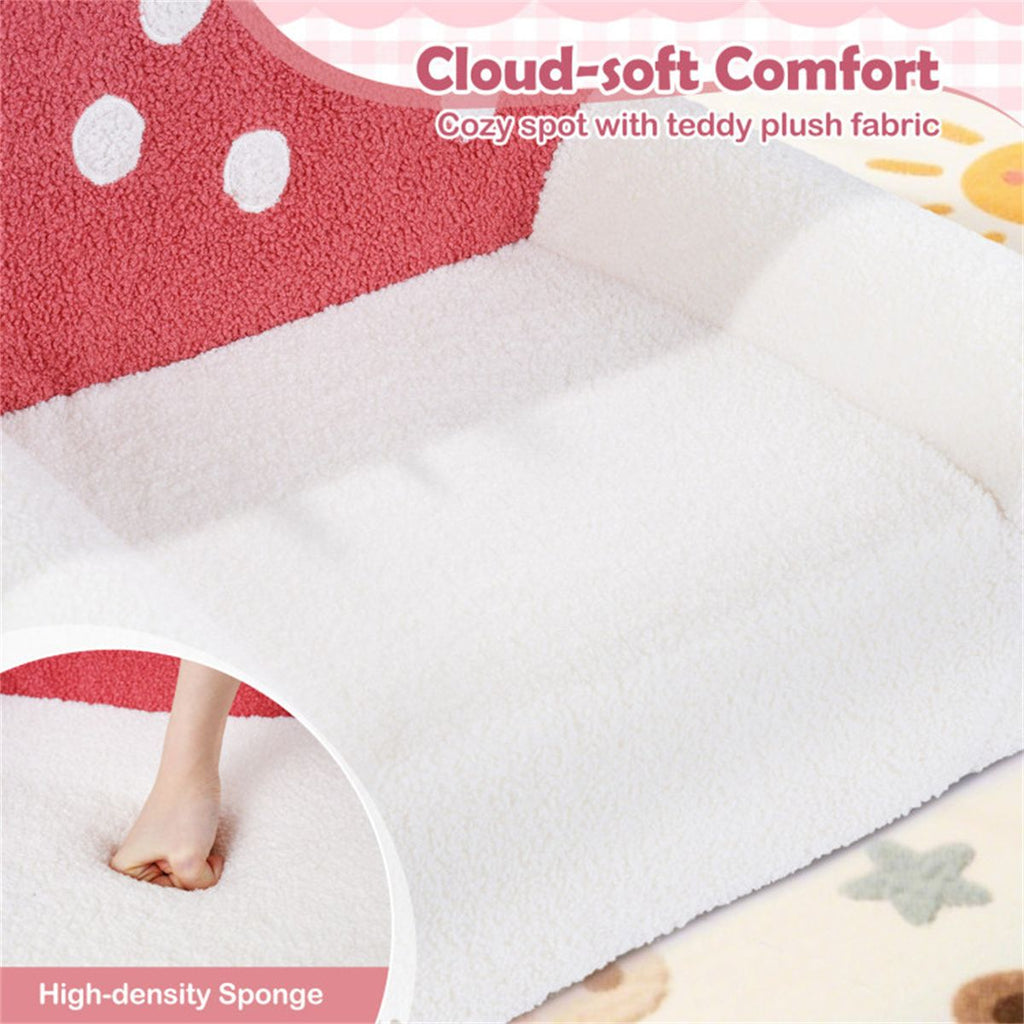 inQ Boutique - Pink + Beige Kids Sofa, Soft Teddy Fleece Foam Couch with Carry Handle & Removable Machine-Washable Cover