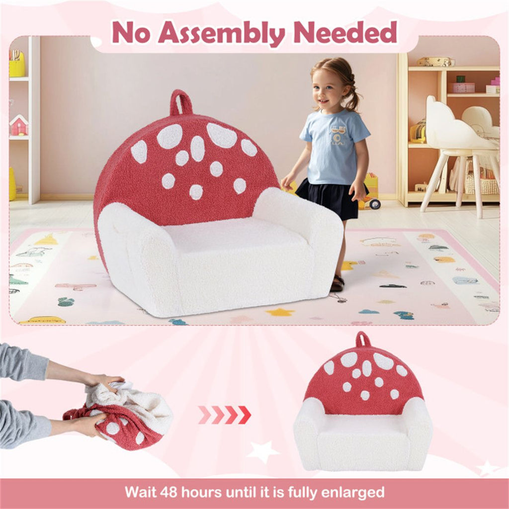 inQ Boutique - Pink + Beige Kids Sofa, Soft Teddy Fleece Foam Couch with Carry Handle & Removable Machine-Washable Cover