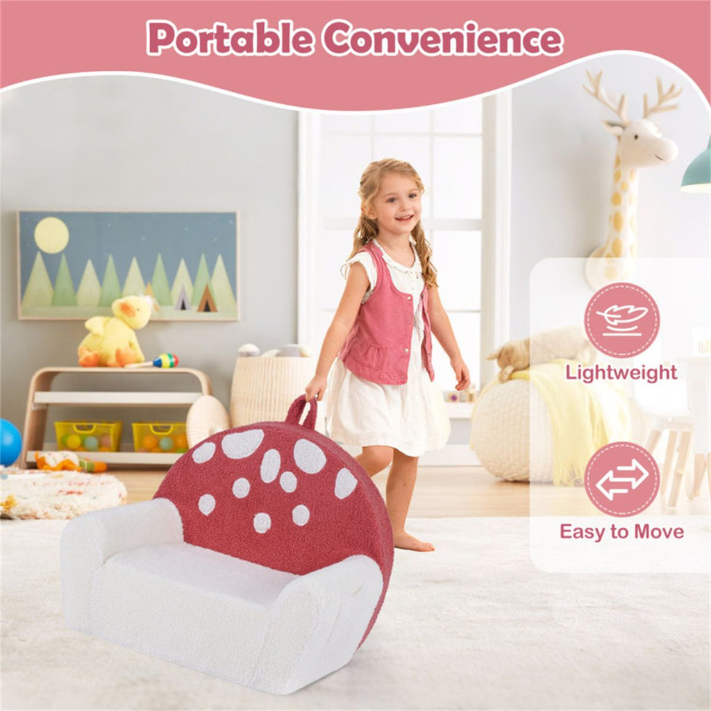 inQ Boutique - Pink + Beige Kids Sofa, Soft Teddy Fleece Foam Couch with Carry Handle & Removable Machine-Washable Cover