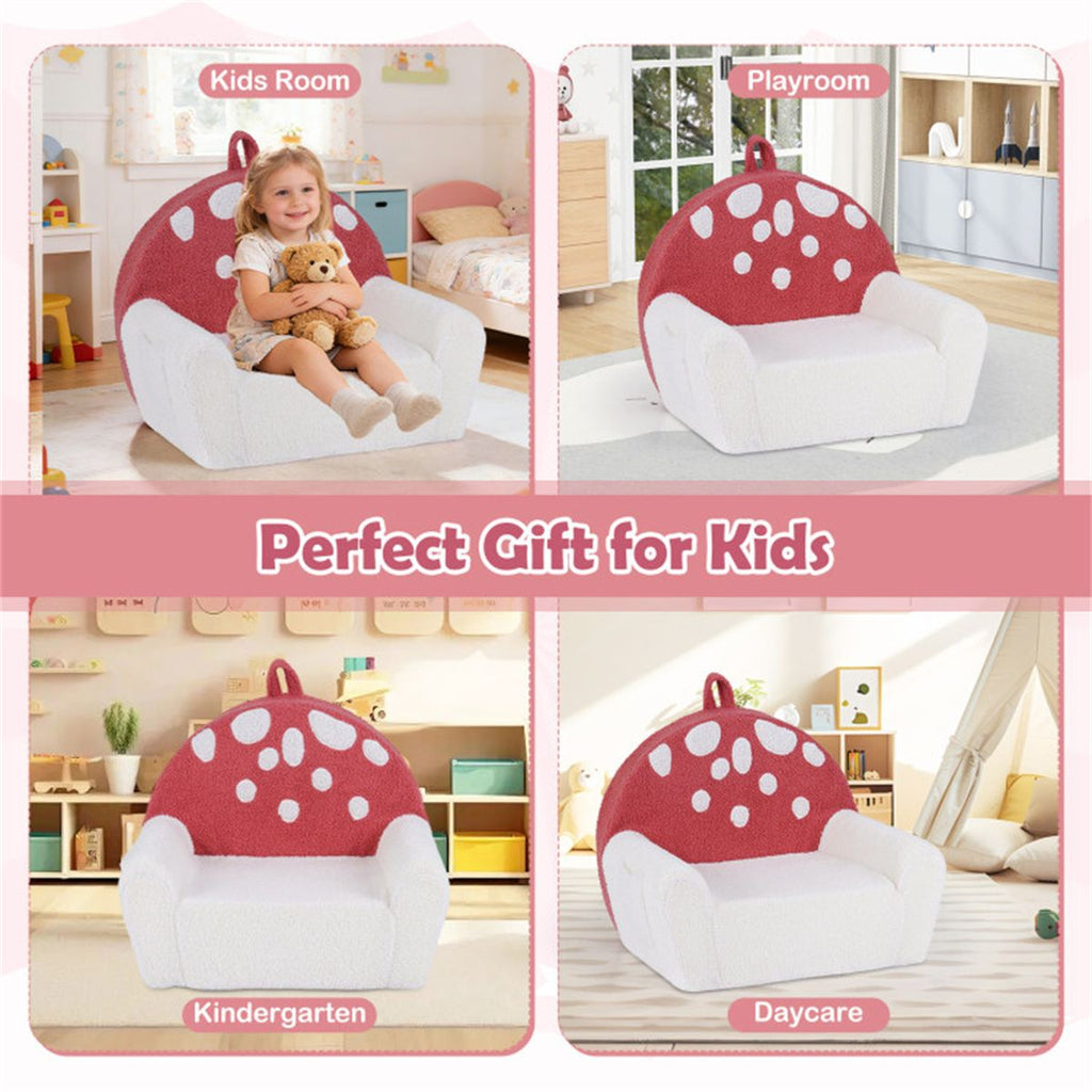 inQ Boutique - Pink + Beige Kids Sofa, Soft Teddy Fleece Foam Couch with Carry Handle & Removable Machine-Washable Cover