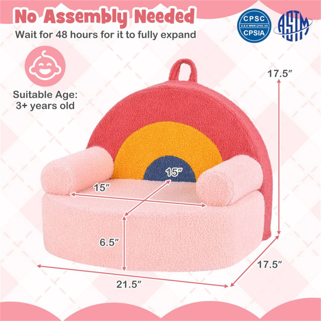 inQ Boutique - Red Kids Sofa, Soft Teddy Fleece Foam Couch with Carry Handle & Removable Machine-Washable Cover