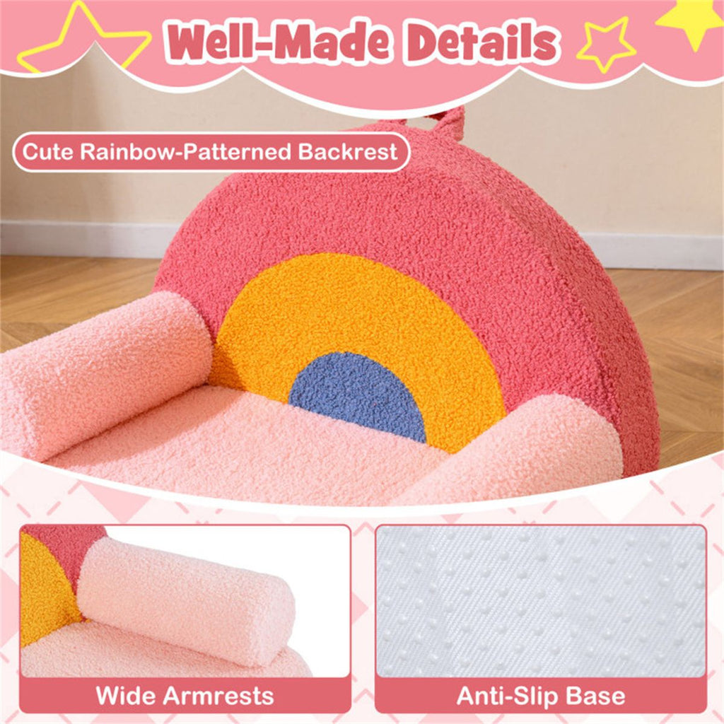 inQ Boutique - Red Kids Sofa, Soft Teddy Fleece Foam Couch with Carry Handle & Removable Machine-Washable Cover
