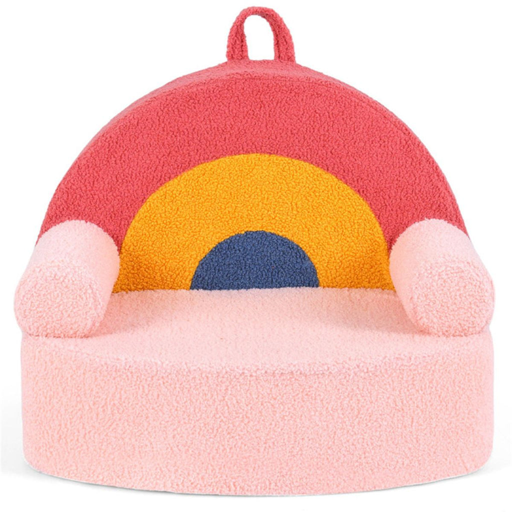 inQ Boutique - Red Kids Sofa, Soft Teddy Fleece Foam Couch with Carry Handle & Removable Machine-Washable Cover
