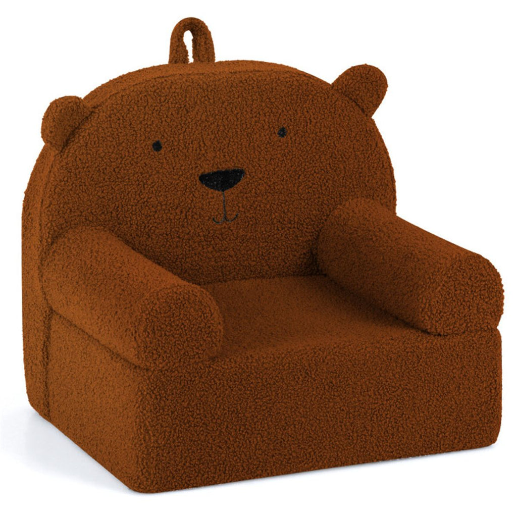 inQ Boutique - Bear-Shaped Kids Sofa, Teddy Fleece Foam Chair for Toddlers 3+, Portable Bear-Shaped Couch (Brown)