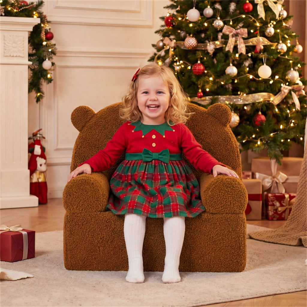 inQ Boutique - Bear-Shaped Kids Sofa, Teddy Fleece Foam Chair for Toddlers 3+, Portable Bear-Shaped Couch (Brown)