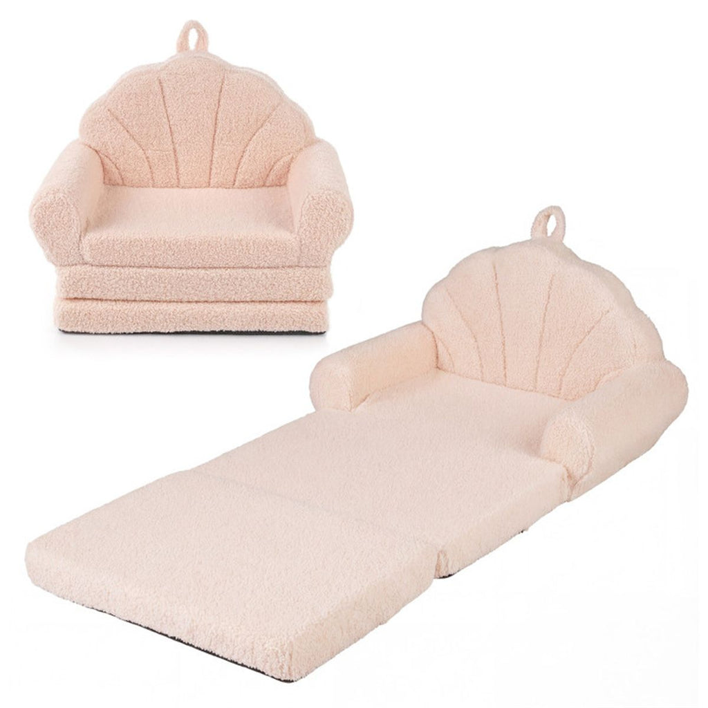 inQ Boutique - 2-in-1 Flip Open Kids Sofa Lounger, Teddy Fleece Toddler Couch with Carry Handle for Ages 3+ (Beige)
