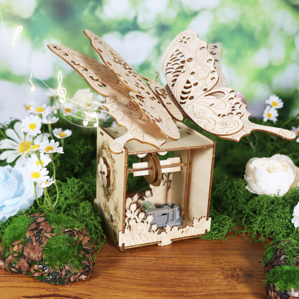 Music Park - 3d Wooden Puzzle Hand Butterfly Music Box You Are My Sunshine Handmade Assembly Model Kit Holidays Brthdays Christmas Gifts