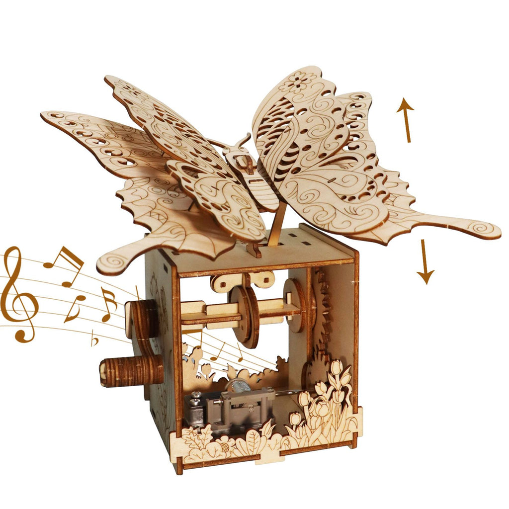 Music Park - 3d Wooden Puzzle Hand Butterfly Music Box You Are My Sunshine Handmade Assembly Model Kit Holidays Brthdays Christmas Gifts