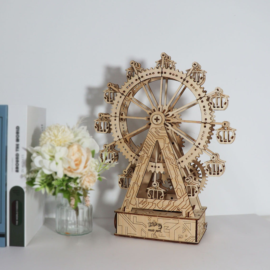 Music Park - 3d Wooden Puzzle Gear Ferris Wheel Music Box You Are My Sunshine Handmade Assembly Model Kit Holidays Brthdays Christmas Gifts
