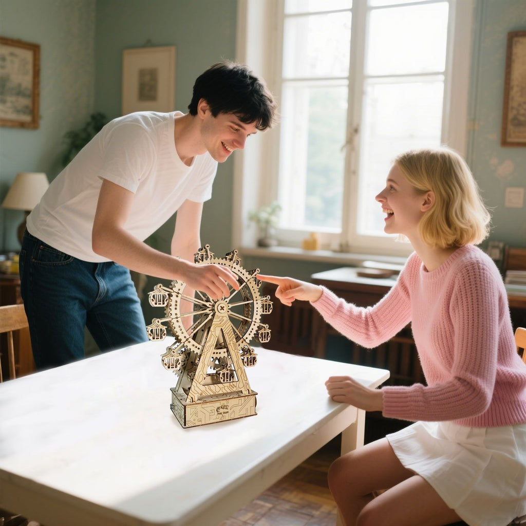 Music Park - 3d Wooden Puzzle Gear Ferris Wheel Music Box You Are My Sunshine Handmade Assembly Model Kit Holidays Brthdays Christmas Gifts