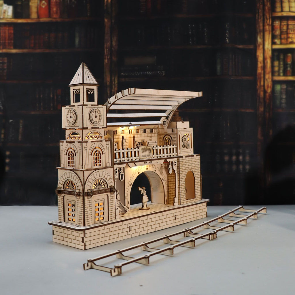 Music Park - 3D Wooden Puzzle Railway station Model Kits To Build Wooden Construction Handmade DIY Craft Unique Gift For Christmas