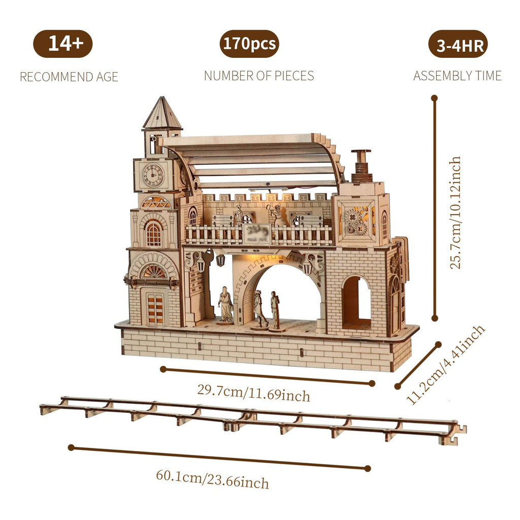Music Park - 3D Wooden Puzzle Railway station Model Kits To Build Wooden Construction Handmade DIY Craft Unique Gift For Christmas