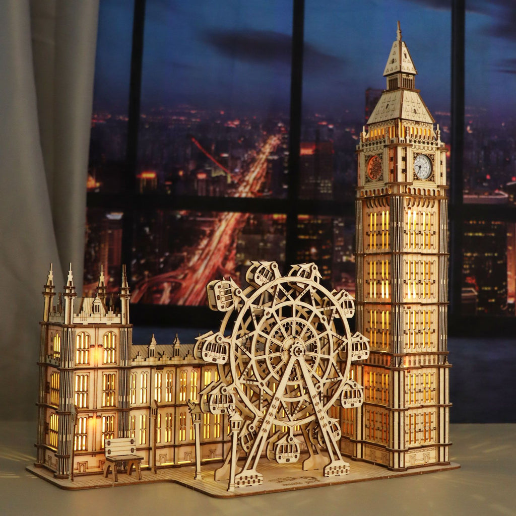 Music Park - 3D Wooden Puzzle Big Ben Model Kits Desktop Clock DIY Building Blocks Creative Gift Home Decor for Family Unique Christmas Gift