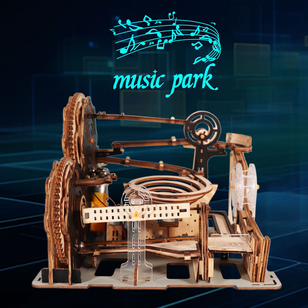 Music Park - Electric 3D Wooden Puzzles Marble Run Model Kits  Brain Teaser Puzzle DIY handmade Christmas gift(Without battery)