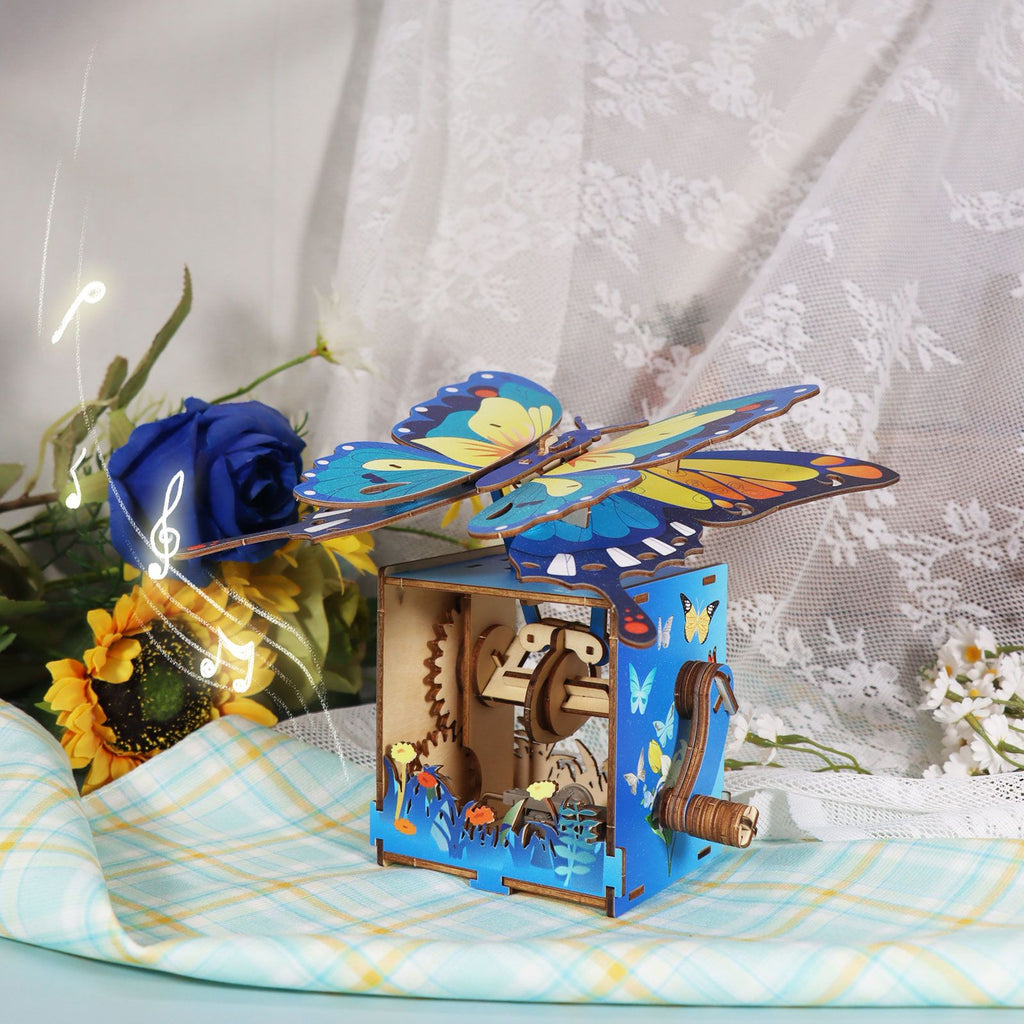 Music Park - 3d Wooden Puzzle Hand Butterfly Music Box You Are My Sunshine Handmade Assembly Model Kit Holidays Brthdays Christmas Gifts