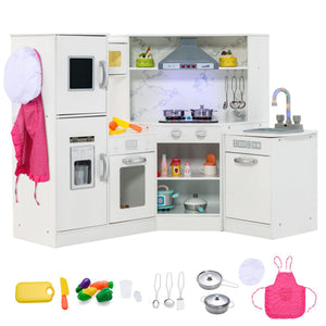 inQ Boutique - Interactive Kids Play Kitchen with Ice Maker & Chalkboard, Corner Design Pretend Cooking Set with Realistic Sound Effects-White
