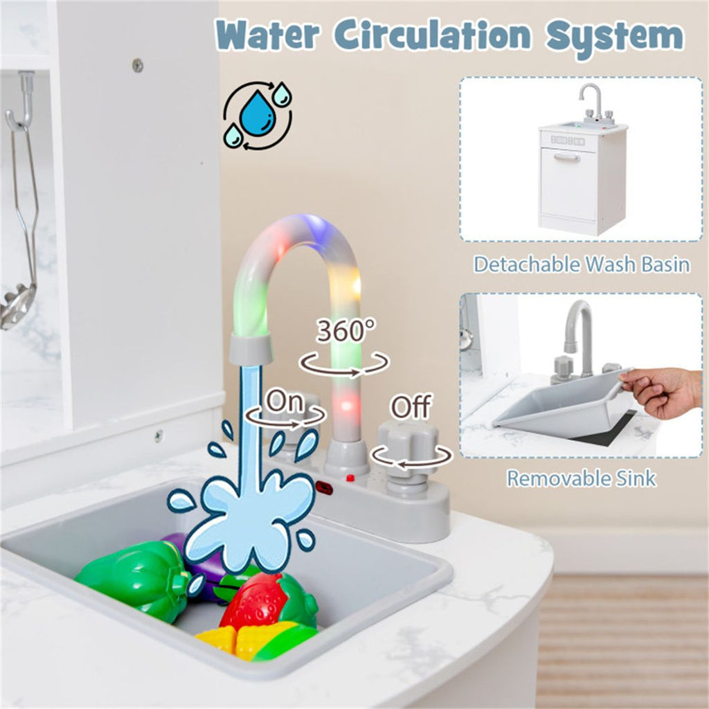 inQ Boutique - Interactive Kids Play Kitchen with Ice Maker & Chalkboard, Corner Design Pretend Cooking Set with Realistic Sound Effects-White