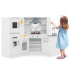 inQ Boutique - Interactive Kids Play Kitchen with Ice Maker & Chalkboard, Corner Design Pretend Cooking Set with Realistic Sound Effects-White