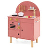 inQ Boutique - Pink Wooden Kids Play Kitchen with Interactive Stove & Sink, ASTM/CPSIA Compliant Pretend Cooking Set for Ages 3+