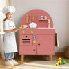 inQ Boutique - Pink Wooden Kids Play Kitchen with Interactive Stove & Sink, ASTM/CPSIA Compliant Pretend Cooking Set for Ages 3+