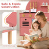 inQ Boutique - Pink Wooden Kids Play Kitchen with Interactive Stove & Sink, ASTM/CPSIA Compliant Pretend Cooking Set for Ages 3+